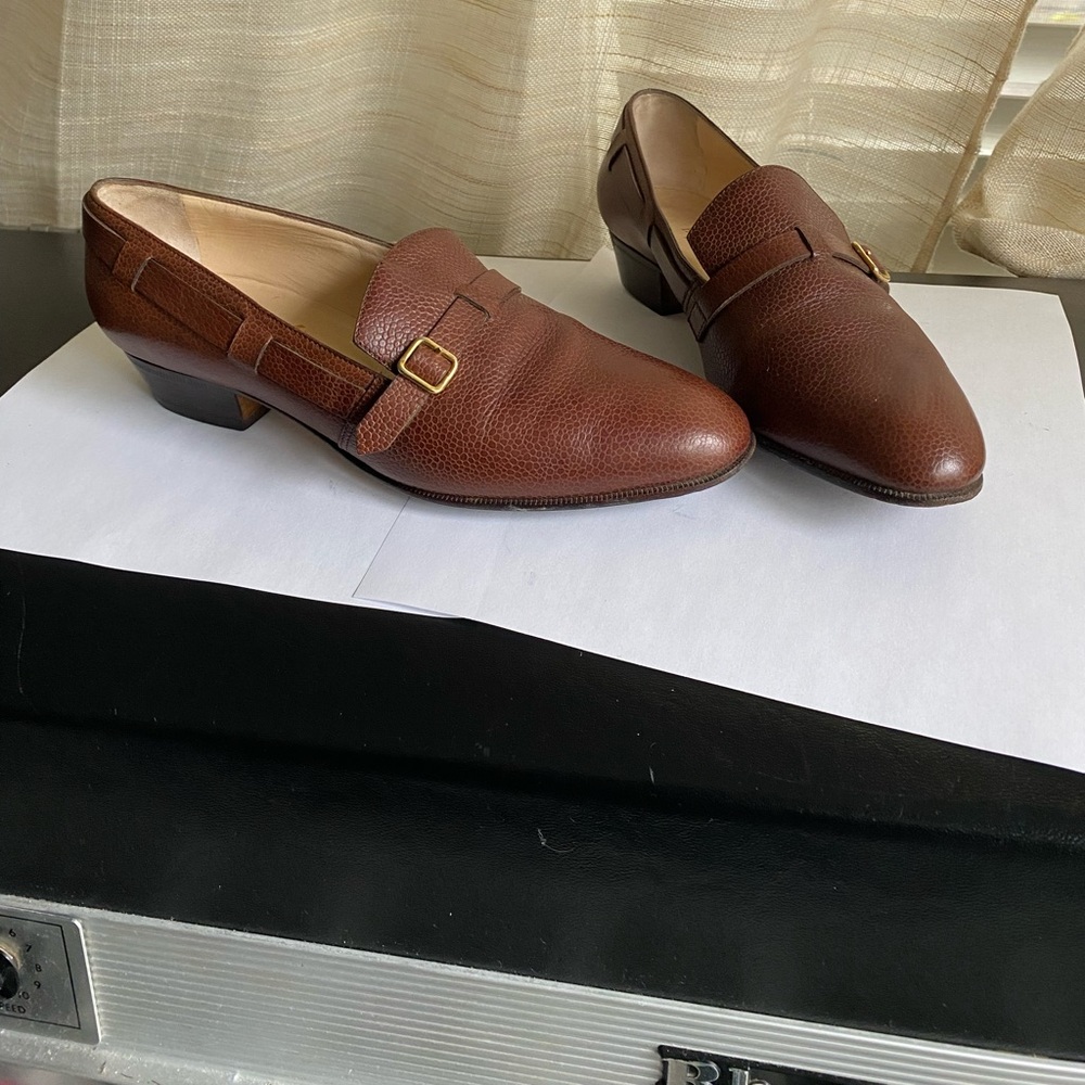 Hermes Brown Leather Loafers slides derby moccasins mules slip on37 flats pumps7